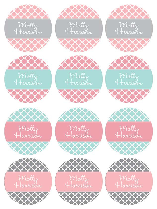 Sweet Pink Quatrefoils Waterproof Labels for Kids (Set of 48)