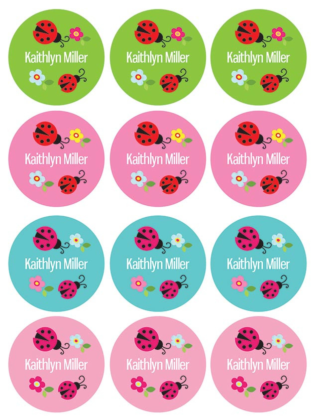 Sweet Lady Bugs Waterproof Labels for Kids (Set of 48)