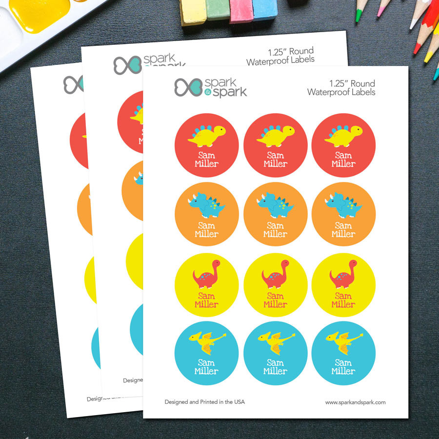 Cute Little Dinousars Waterproof Labels for Kids (Set of 48)