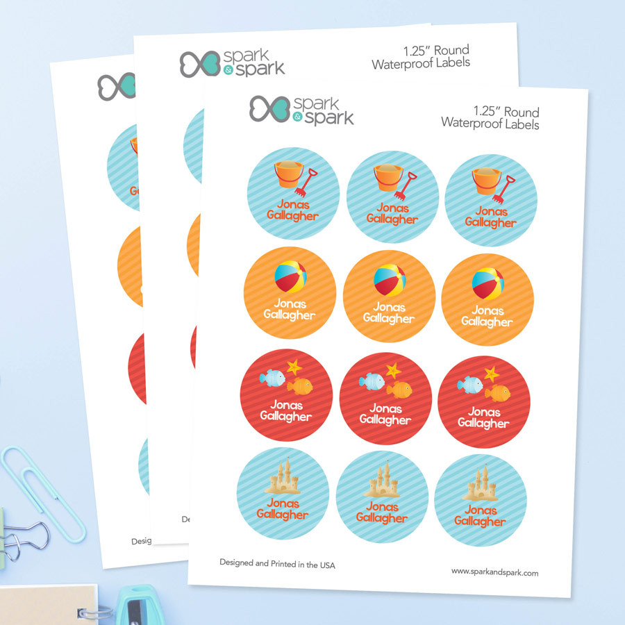 Ready For The Beach Waterproof Labels for Kids (Set of 48)