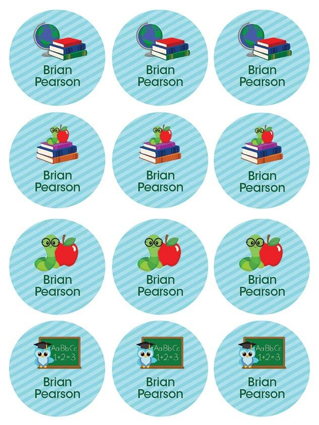 Boy at School Waterproof Labels for Kids (Set of 48)