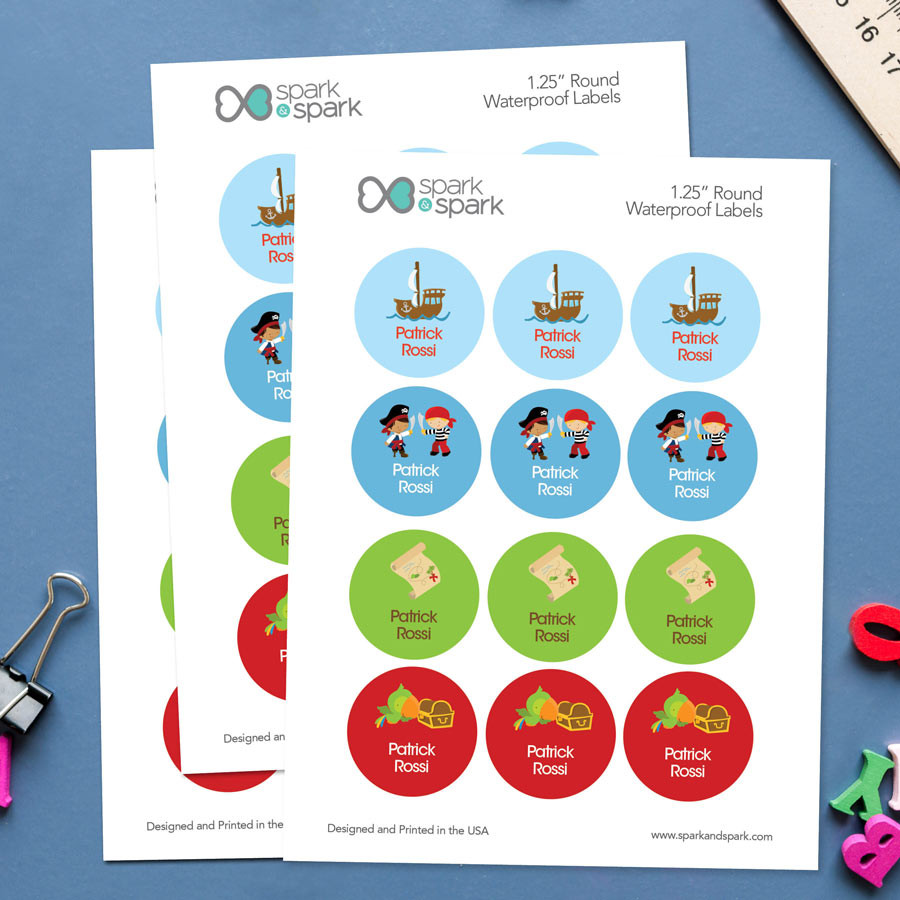 Yo Ho Pirate Boy Waterproof Labels for Kids (Set of 48)