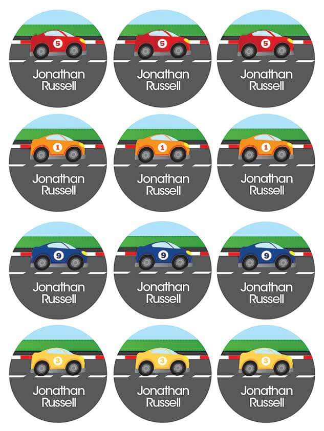 A Car Race Waterproof Labels for Kids (Set of 48)