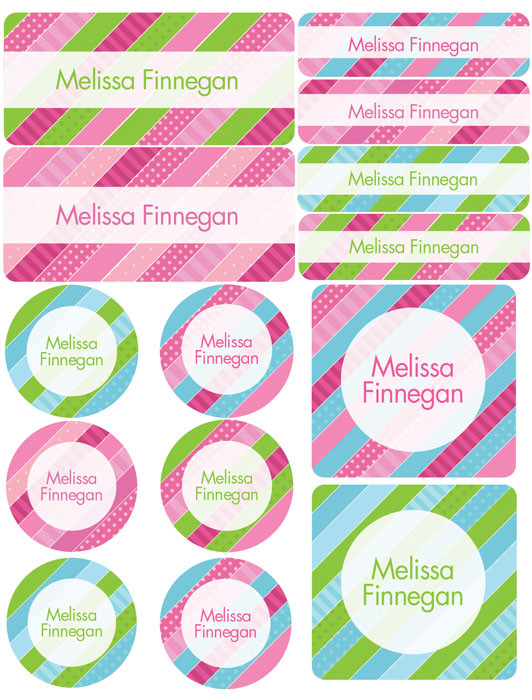 Cute Stripe Pattern Waterproof Labels Variety Pack (Set of 56)