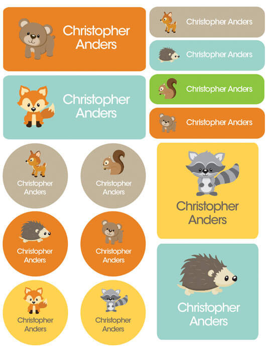 Cute Forest Animals Waterproof Labels Variety Pack (Set of 56)