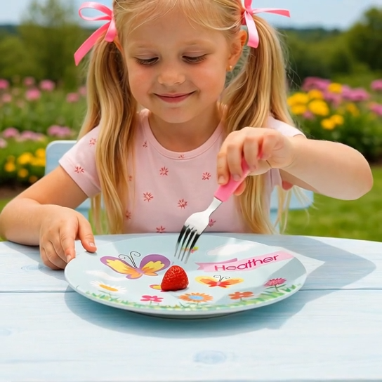 A Butterfly Field Custom Plate for Girls