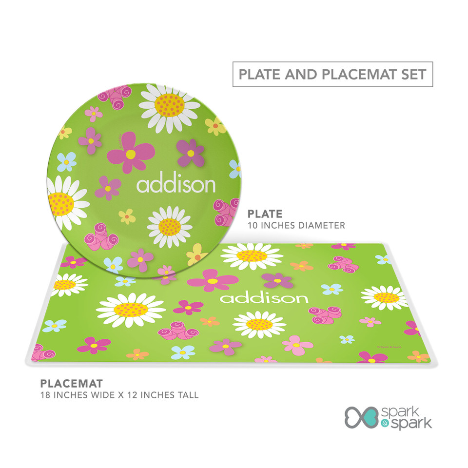 Field of Flowers Green Kids Plates