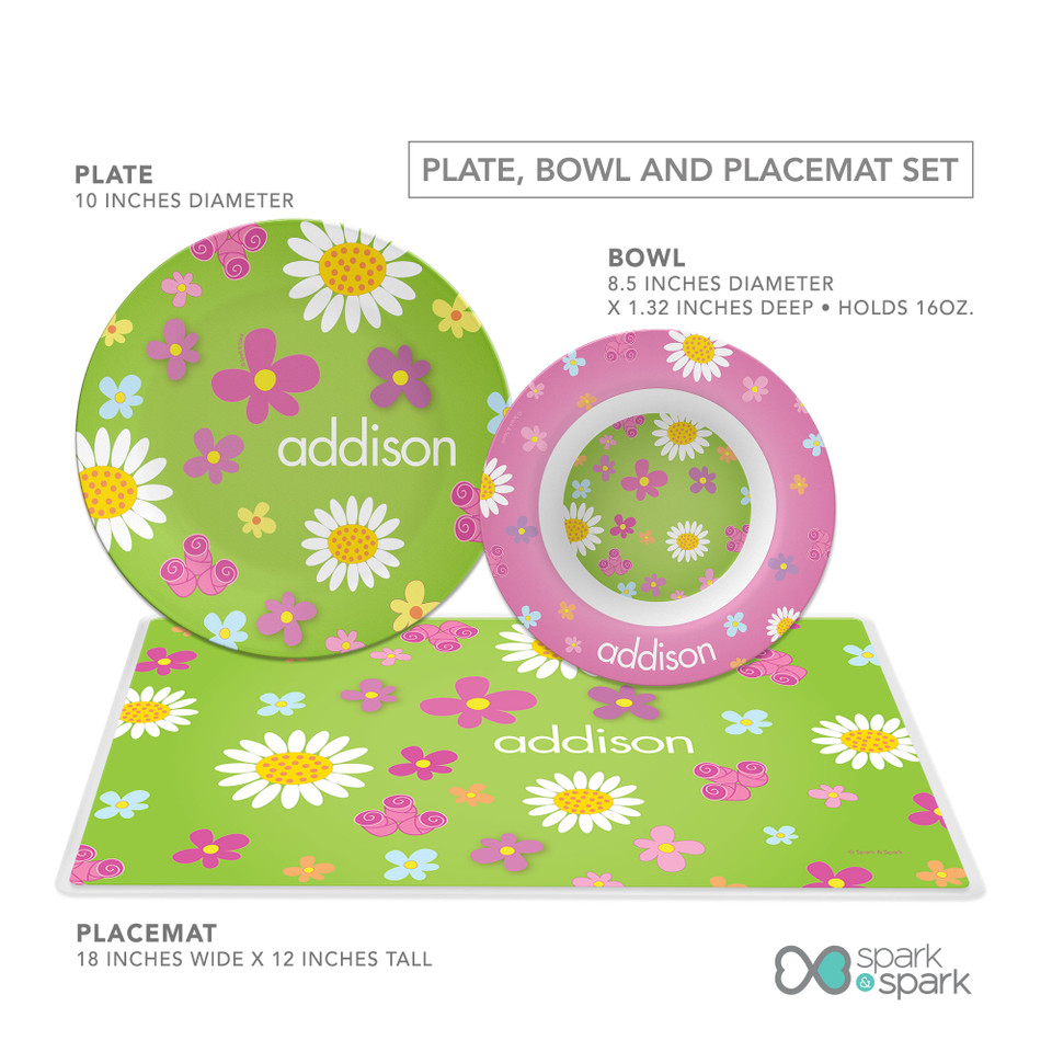 Field of Flowers Green Kids Plates