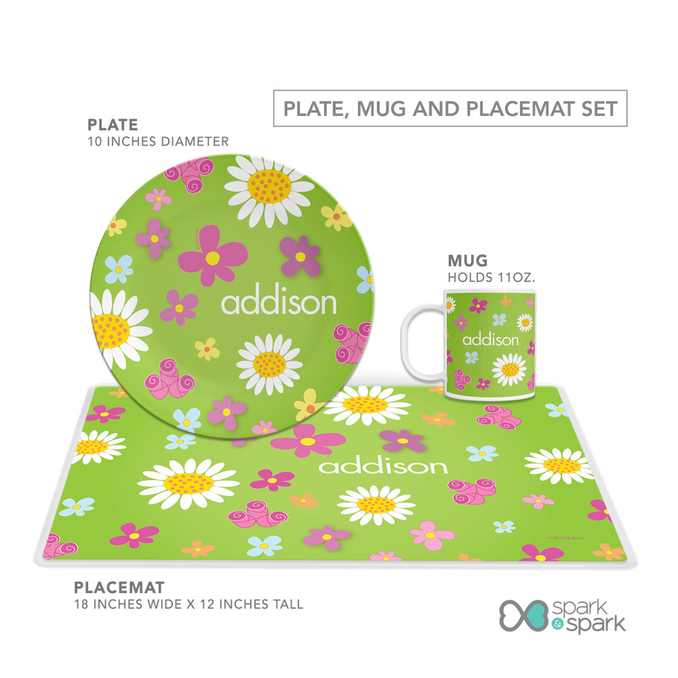 Field of Flowers Green Kids Plates