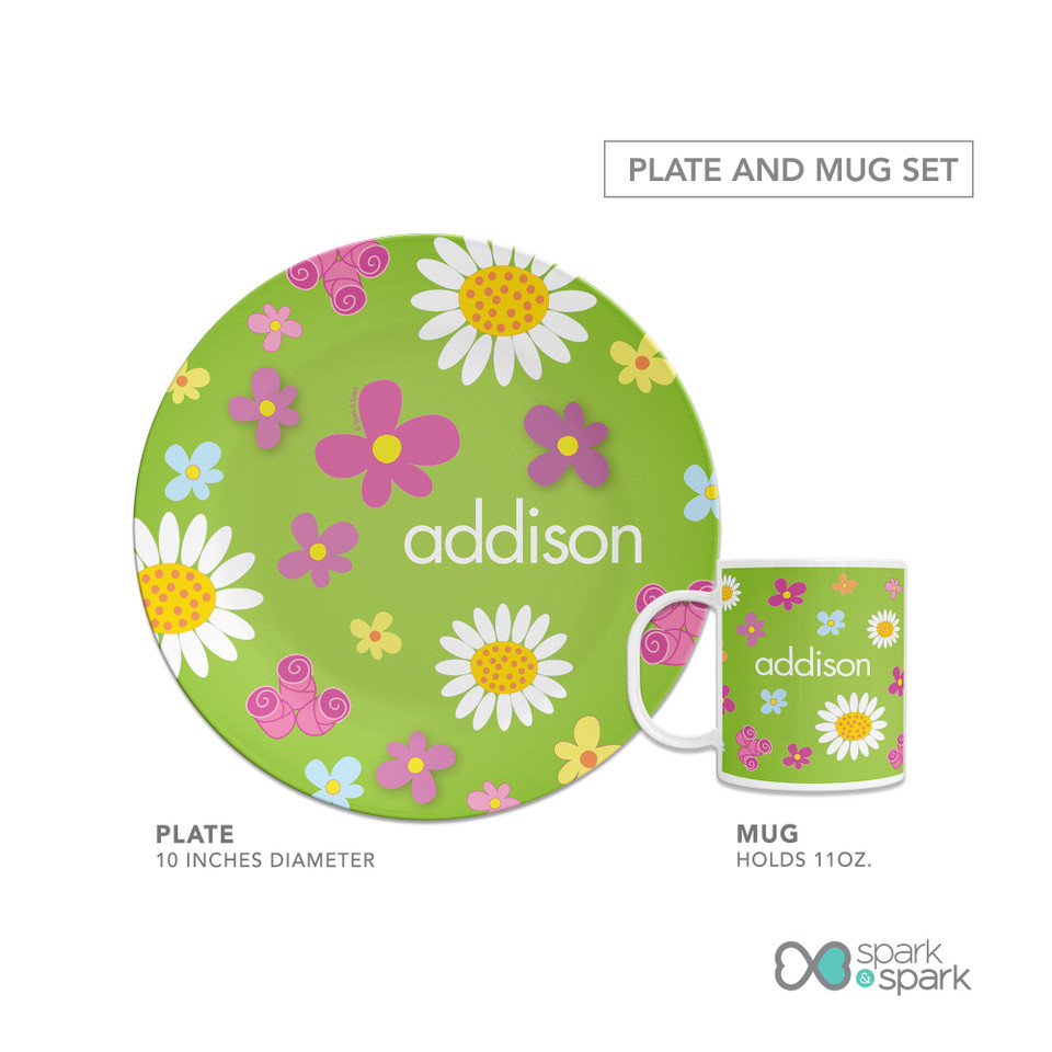Field of Flowers Green Kids Plates