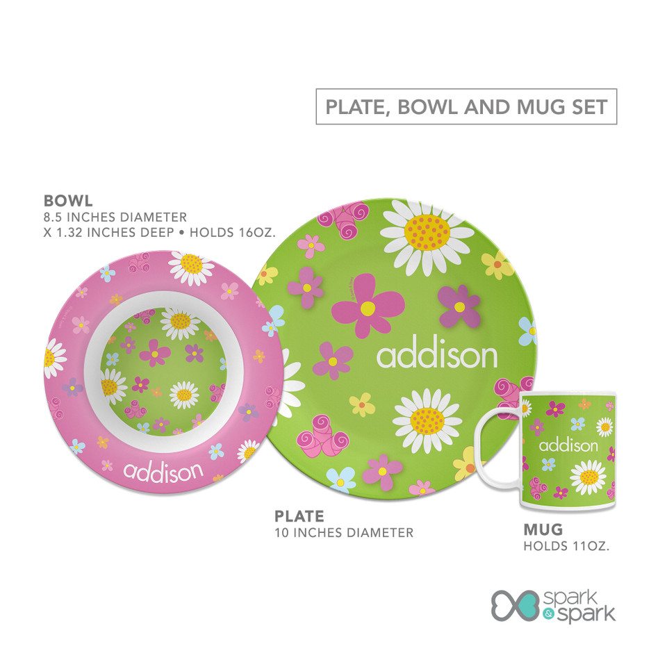Field of Flowers Green Kids Plates