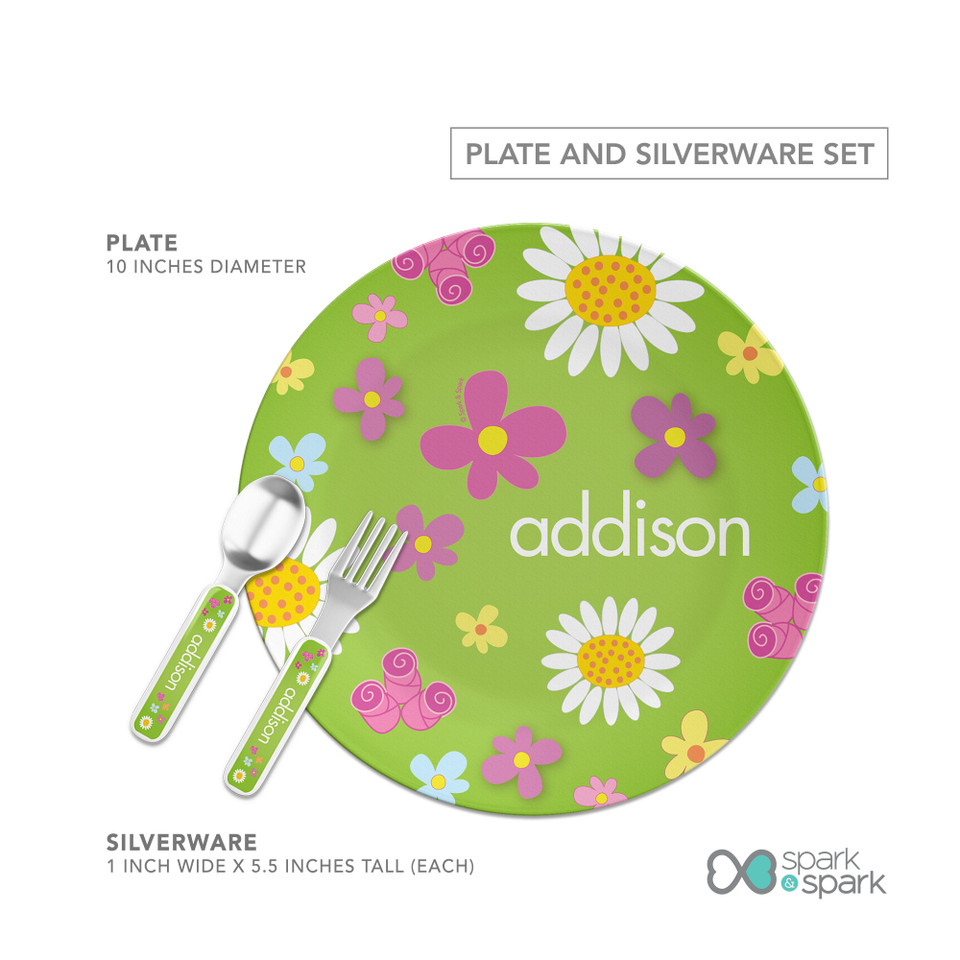 Field of Flowers Green Kids Plates