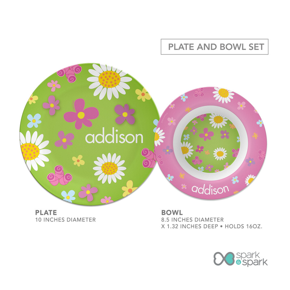 Field of Flowers Green Kids Plates