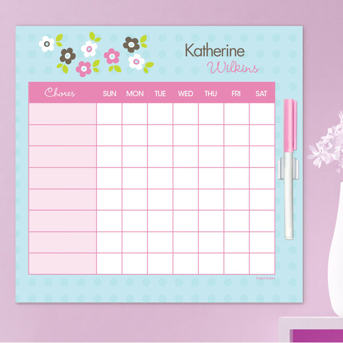 Preppy Flowers Blue Weekly Chore Chart