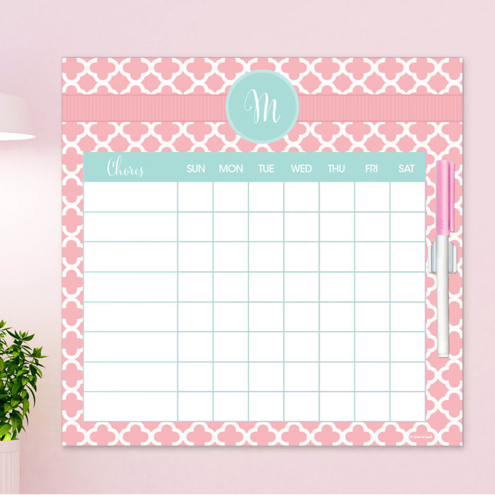 Pretty Pink Quatrefoil Kids Chore Charts