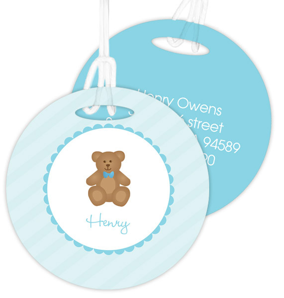 Cute Blue Teddy Bear Kids Luggage Tags