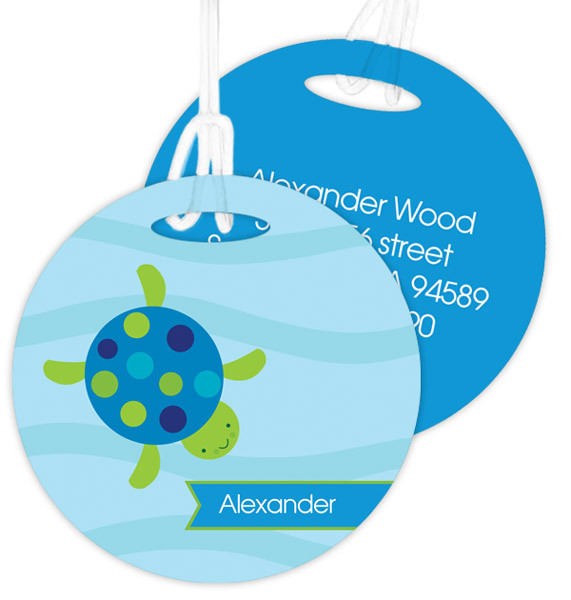 Swimming Blue Turtle Luggage Tags For Kids