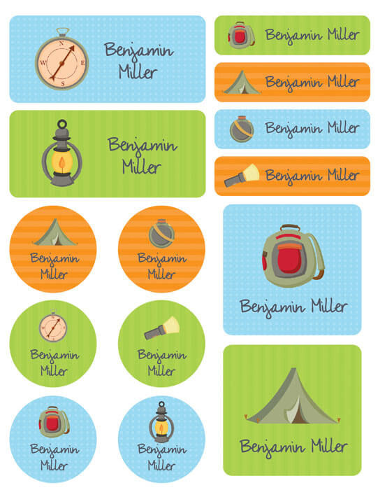 Boy Camping Waterproof Labels Variety Pack (Set of 56)