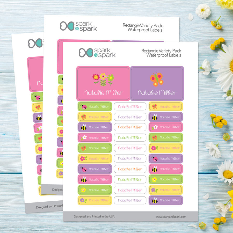 Spring Time Waterproof Kids Labels - Rectangular Pack