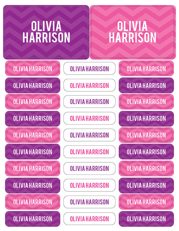 Girls Name on Chevron Purple Labels Rectangular Pack (Set of 128)