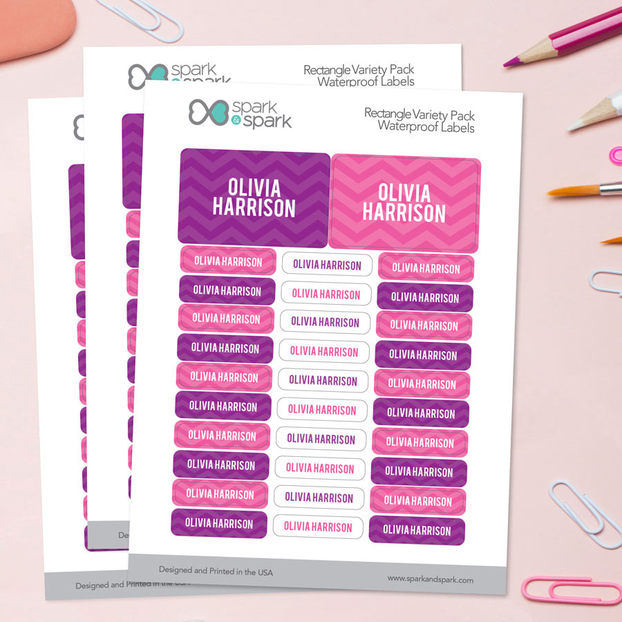 Girls Name on Chevron - Purple Labels Rectangular Pack