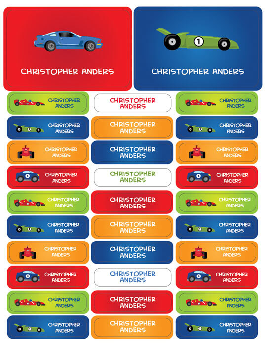 Race Cars Labels Rectangular Pack (Set of 128)
