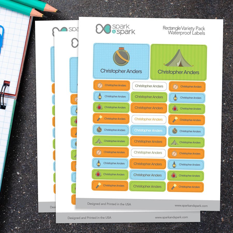 Boy Camping Time Labels Rectangular Pack (Set of 128)