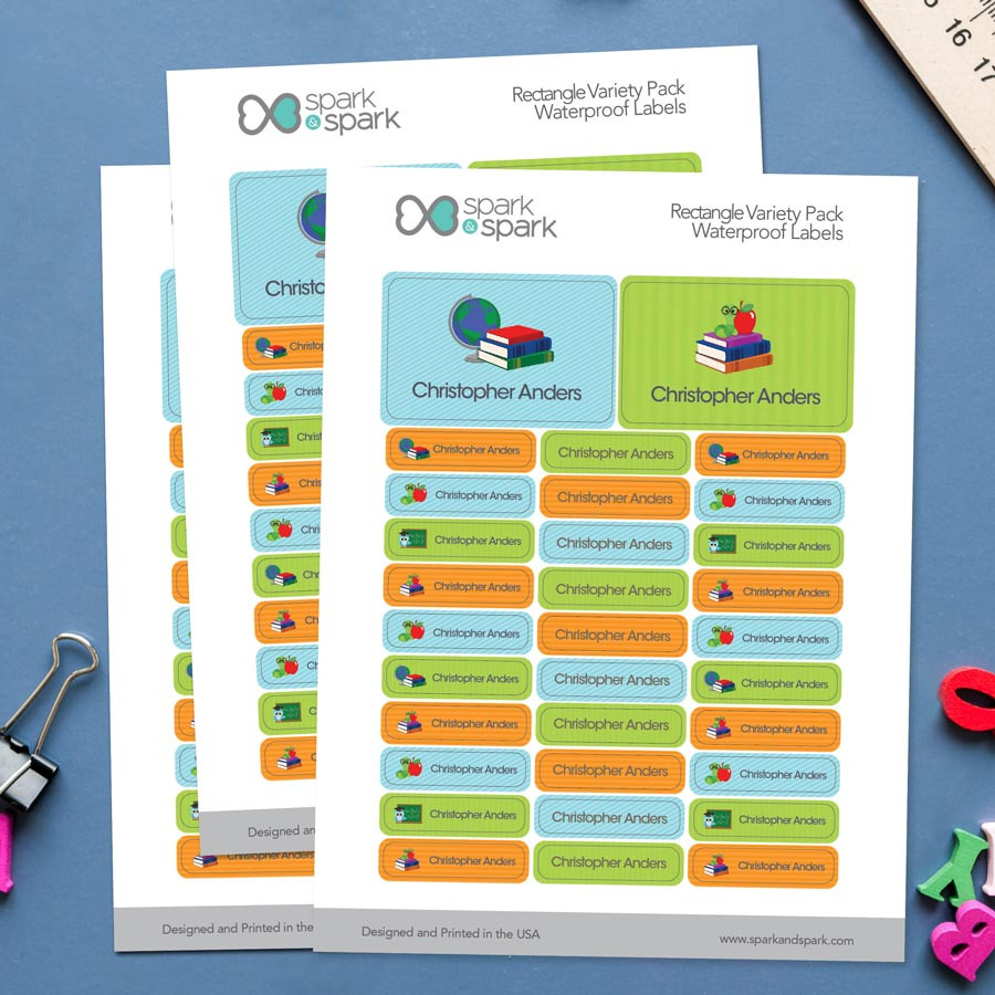 Boy at School Labels Rectangular Pack (Set of 128)