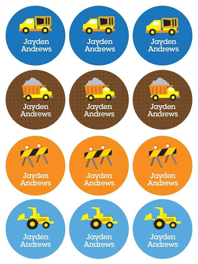 Construction Site Waterproof Labels for Kids (Set of 48)