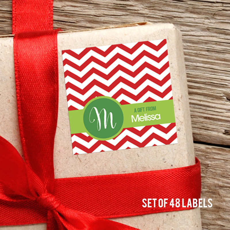 Red Xmas Chevron Gift Label