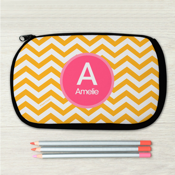 Mustard & Pink Chevron Pencil Case