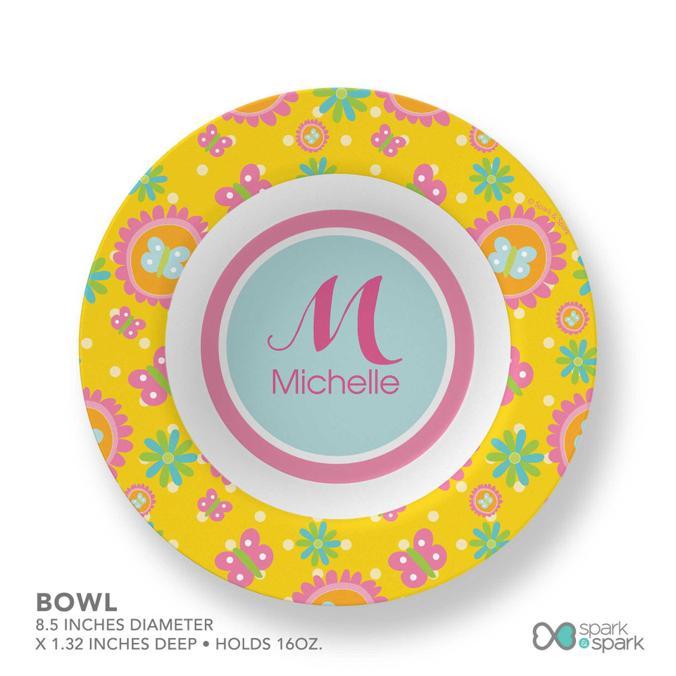 Yellow Flowers Pattern Custom Plate for Girls