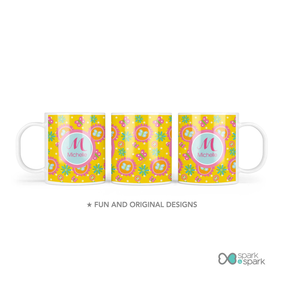 Yellow Flowers Pattern Custom Plate for Girls