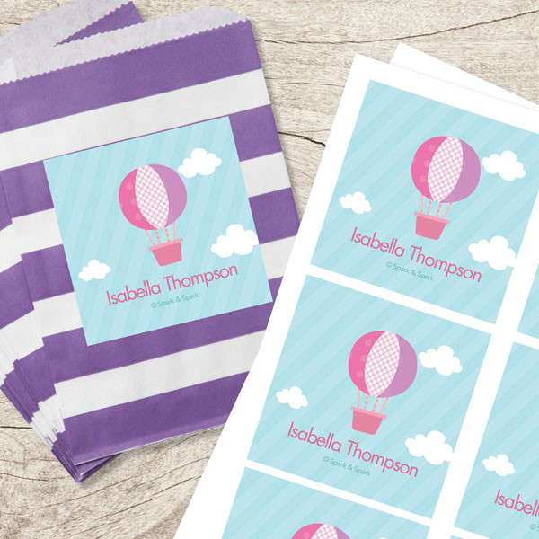 Pink Hot Air Balloon Gift Label Set