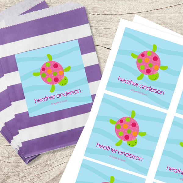 Swimming Pink Turtle Gift Label Set