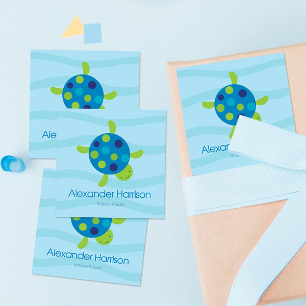 Swimming Blue Turtle Gift Label Set