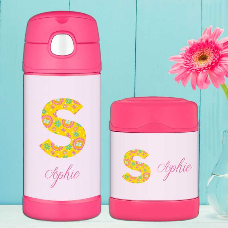 Flower Initial Thermos Bottle