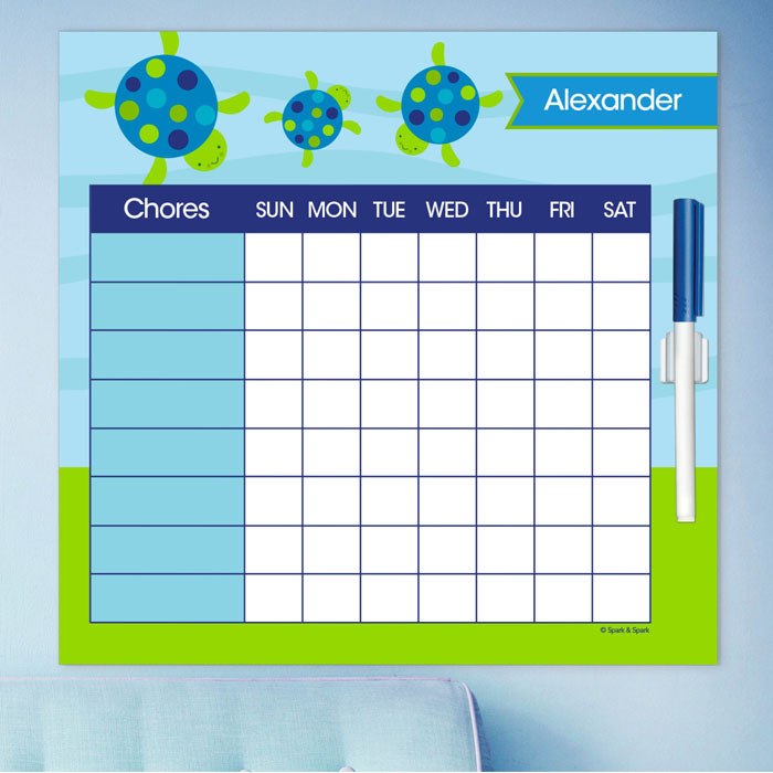 Swimming Blue Turtle Childrens Chore Chart