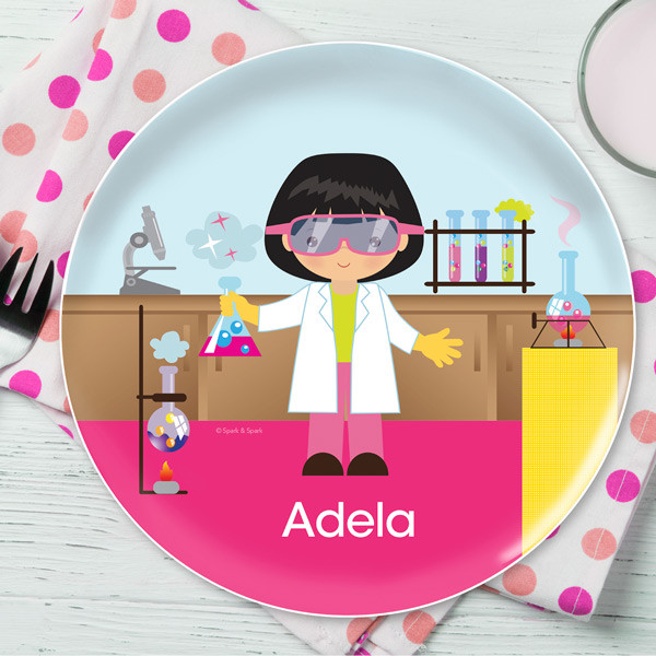Cute Scientist Girl Kids Plates