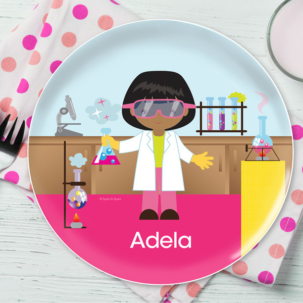 Cute Scientist Girl Kids Plates