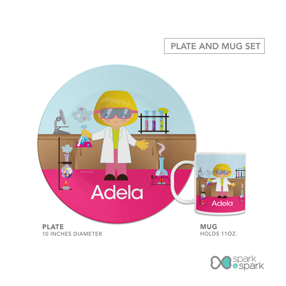 Cute Scientist Girl Kids Plates