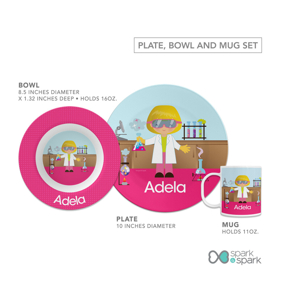 Cute Scientist Girl Kids Plates