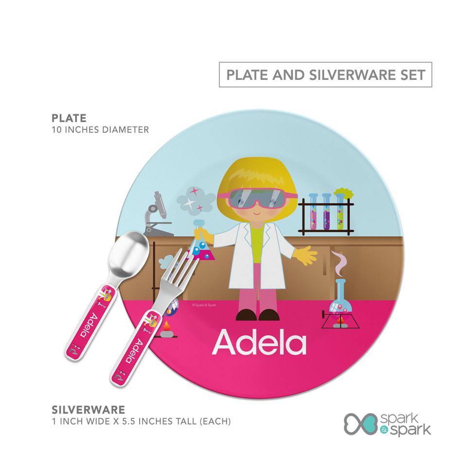 Cute Scientist Girl Kids Plates