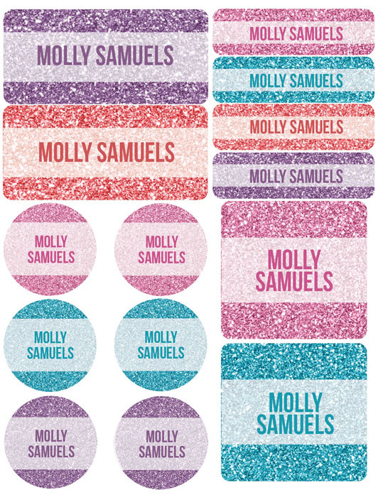 Glitter Shades Purple Waterproof Labels Variety Pack (Set of 56)