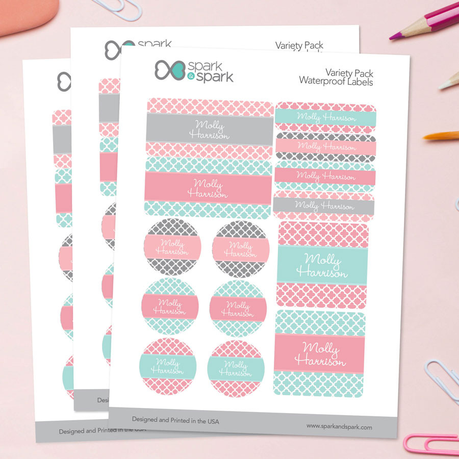 Sweet Pink Quatrefoils Waterproof Labels Variety Pack