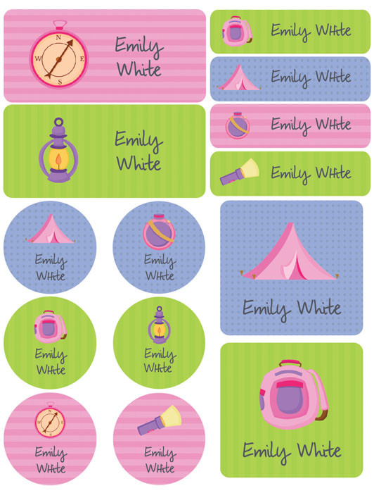 Girl Camping Waterproof Labels Variety Pack (Set of 56)