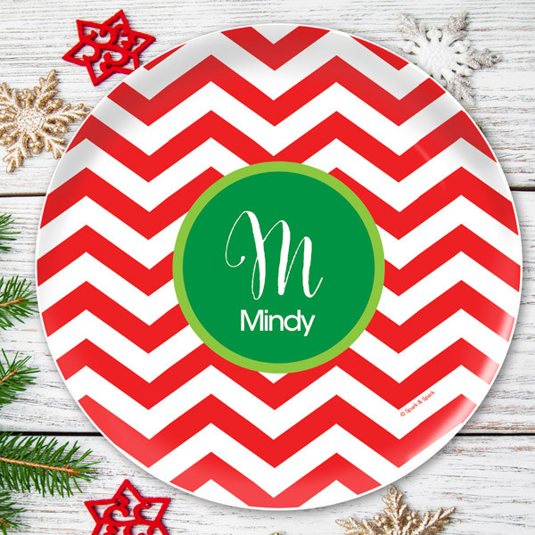 Red Xmas Chevron Kids Plate