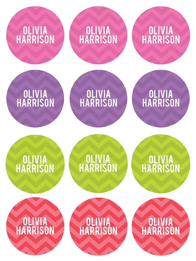 Girls Name on Chevron Green Waterproof Labels for Kids (Set of 48)