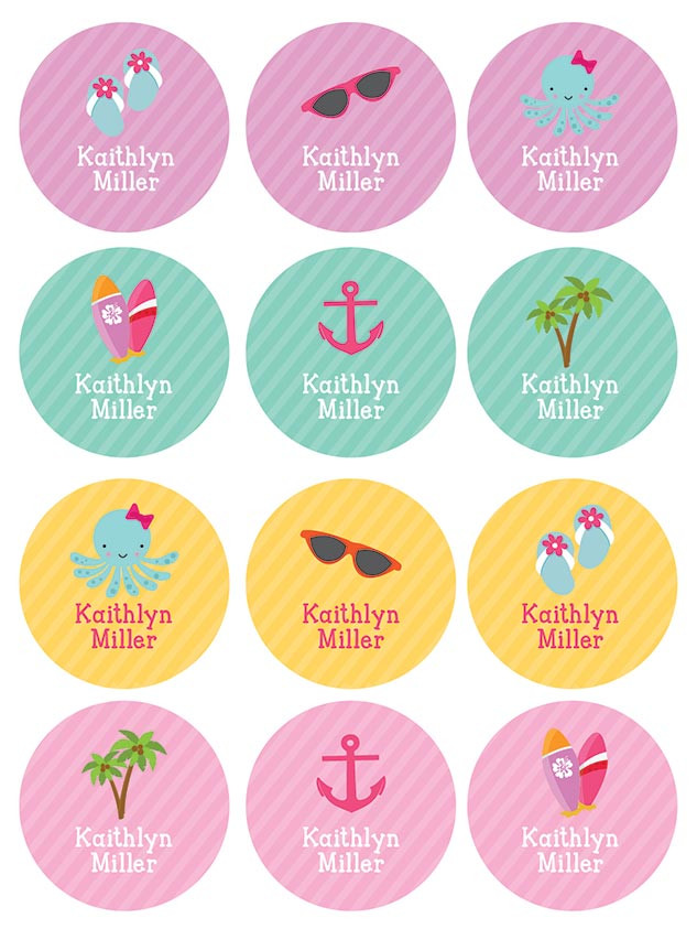 A Day at the Beach Waterproof Labels for Kids (Set of 48)