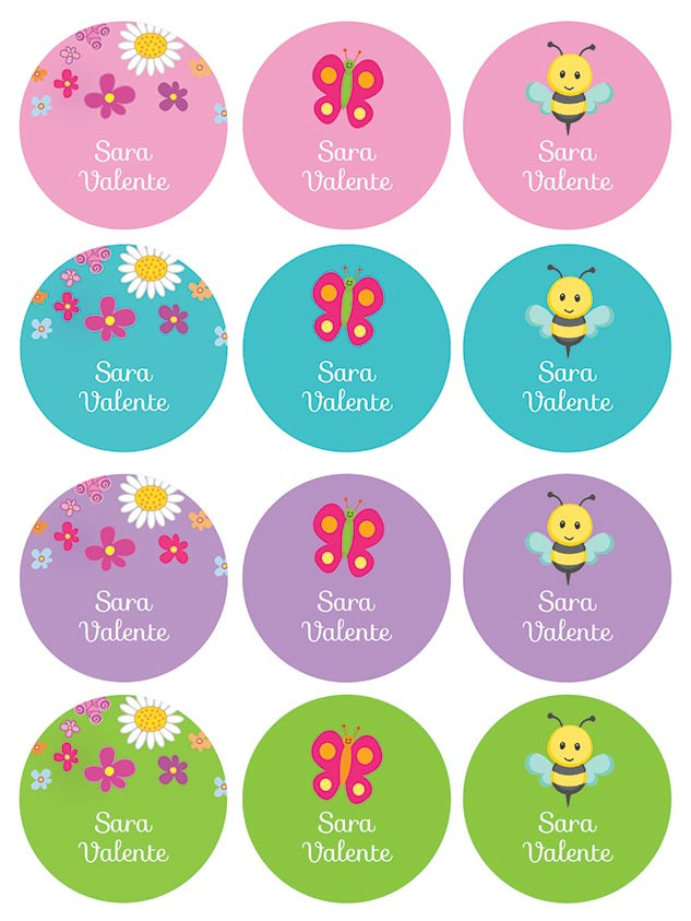 Spring Flowers Waterproof Labels for Kids (Set of 48)